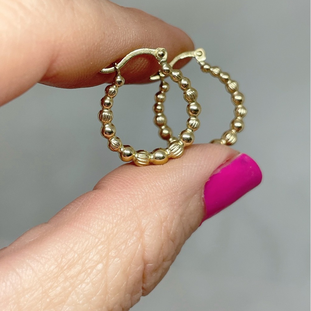 10k Yellow Gold Beaded Earring Size 18 x 16 mm